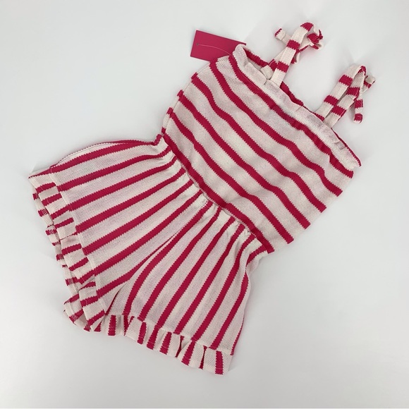 Vince Camuto NWT Girls' White & Pink Striped Waffle-knit Sleeveless Romper, 7 - Picture 2 of 16